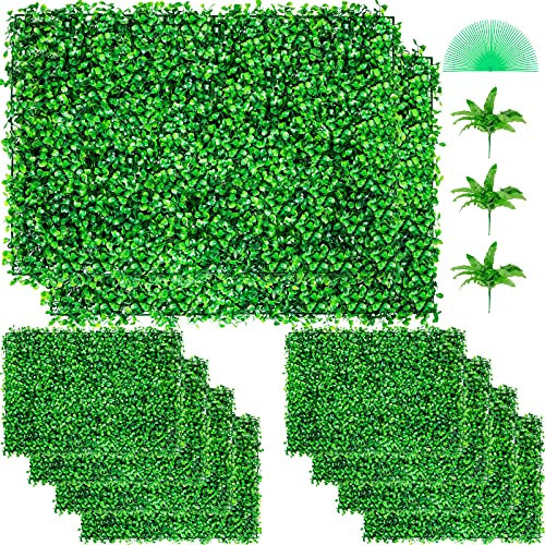 VEVOR Plantas Hiedra Artificial 61 x 40,6 cm, Plantas Artificiales Decorativas 10 Piezas Estera de Seto Artificial de Boj con Espesor de 4 cm Jardín Vertical 100% PE Plantas Artificiales Colgantes