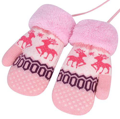 IBLUELOVER Handschuhe Mädchen Junge Fäustlinge Kinder Elch Fausthandschuhe Warm Winterhandschuhe Dick Strickhandschuhe mit Plüsch Outdoor Fahrrad Spielen Skihandschuhe Weihnachten Geburtstag Geschenk