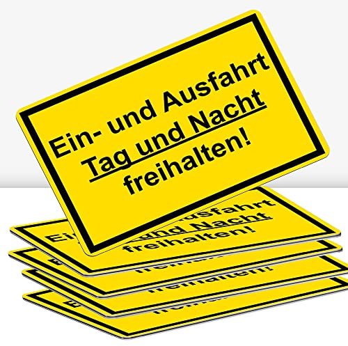 5 Stück Einfahrt und Ausfahrt freihalten Schild 30 x 20 cm Alu 3mm Alu-Dibond stabile Aluminiumverbundplatte mit UV-Schutz von STROBO