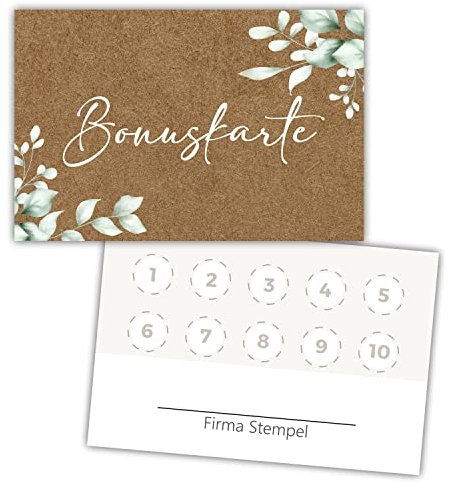 Eummel 50 Bonuskarten im zeitlosen Design | Stempelkarten für Nagelstudio Friseur Massage Bonus Karten Stempel Kosmetik Physiotherapeut Treuekarten Fußpflege
