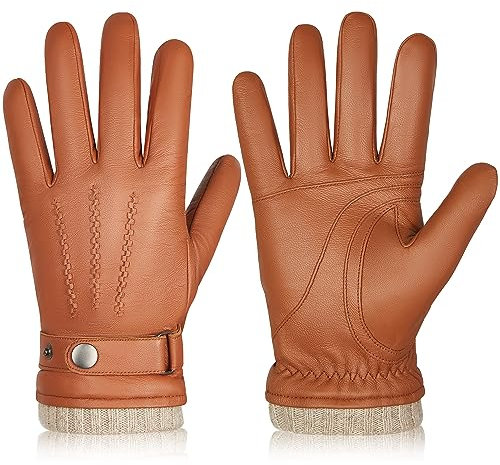 BISON DENIM Herren Echtleder Handschuhe Hohe Qualität Warmes Wollfutter Lederhandschuhe Smartphone Touch Funktion Herbst & Winter