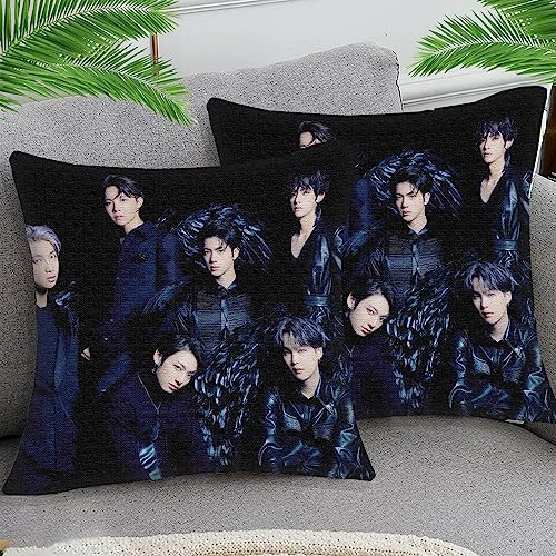OfFsum 2er Set Kissenbezüge Baumwolle und Leinen Dekokissen Kissenbezug BTS Boy sty81 Sofakissen Dekorativ Couchkissen Kissenhülle für Wohnzimmer Schlafzimmer 45x45 cm
