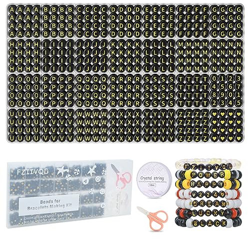 1450 Stück Buchstabenperlen für Armbänder, 4x7mm Rund Alphabet Perlen Kit, Zahlenperlen Liebesperlen Letter Beads, DIY Kreativität Geschenk Friendship Bracelet Kit
