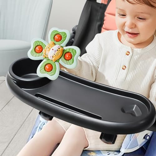 Plateau de Nourriture pour Poussette 3 en 1, Porte Gobelet Poussette avec Plateau Snack et Porte-Gobelets, Support Telephone Porte Gobelet Rotative à 360 Degrés Convient aux Activités de Plein Air