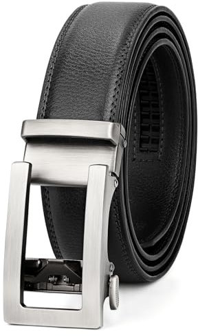 JasGood Herren Gürtel Automatik Ratsche Ledergürtel Verstellbare Leder Gürtel Ohne Löcher für Herren Business Anzüge 35mm Breite,Schwarz,115cm