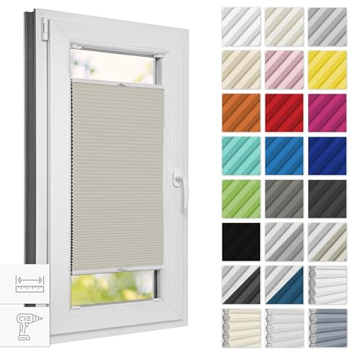 Estika Wabenplissee mit Bohren Verdunkelung 80 cm x 200 cm - Waben: Beige - Weiß - Rollos für Fenster, Jalousien Fenster für innen, Raffrollo, Fensterplissee