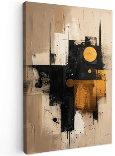 MuchoWow© Bilder Groß XXL Wohnzimmer Deko Moderne Wandbild Kunstdruck | 80x120 cm - Leinwand Bild Schlafzimmer über Bett Room Decor Geschenke Kunst - Beige - Modern - Gold