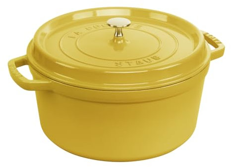STAUB Cocotte en Fonte Émaillée avec Couvercle, Tous feux dont induction, 5 à 7 personnes, Ronde, 28 cm, 6,70 L, 7 kg, Citron