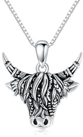 VONALA Hochland Kuh Halskette 925 Sterling Silber Schottische Highland Kuh Anhänger Halsketten Tier Vintage Schmuck Geschenke für Ladies Damen Männer