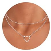 Silber 925 Halskette Layered Damen, Kette Layered mit Herz Anhänger Mehrreihige Halskette Hypoallergene Personalisierte Kette Modeschmuck Halskette für Frauen