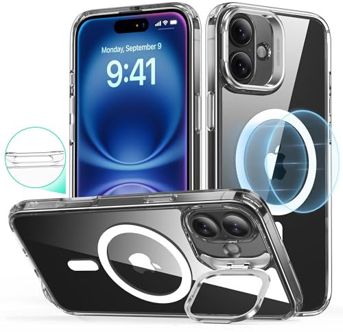 ESR for iPhone 16 Case, Compatible with MagSafe, Military-Grade Protective Case, Built-in Stash Stand Phone Case, Scratch-Resistant Back Cover, Classic Series, Clear