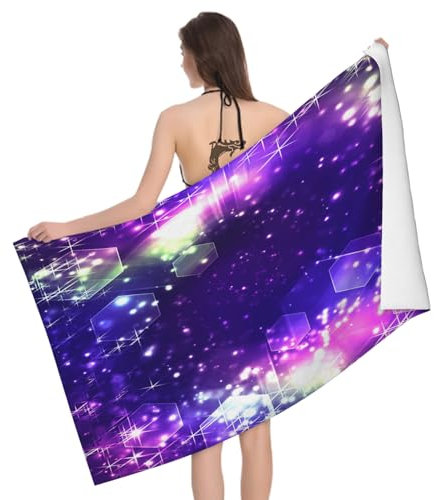 Leichong Telo Mare Grande Microfibra 180x90 cm Creatività Geometrica, Telo da Bagno in 3D Ragazza Viola Asciugamano da Spiaggia da Asciugatura Rapida Assorbente per Palestra, Yoga
