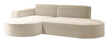 Kaiser Möbel - Ecksofa mit Wohnlandschaft, Eckcouch L Form, Sofa 3-sitzer, Polstersofa, Bequemes Couch mit Ottomane für Wohnzimmer und Jugendzimmer, Relaxsofa, Modena Studio, Champanger, Links
