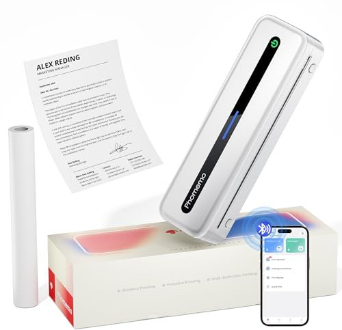 Phomemo M832 Imprimante Portable, Imprimante Thermique A4 Compatible avec Les Smartphones Via Bluetooth, Windows et macOS Via Un Câble USB, Imprimante sans Encre pour Voyage, Sociétés, Maison, Blanc