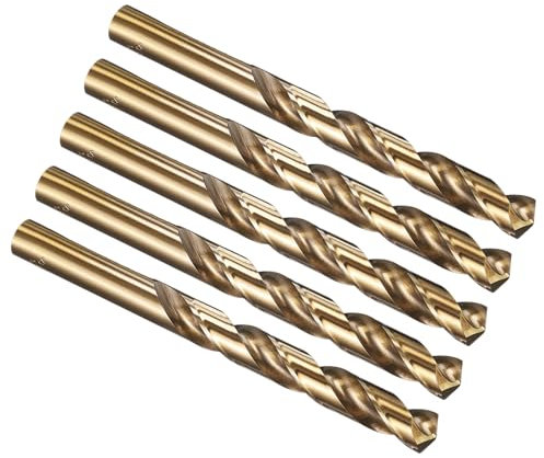 PATIKIL 13mm Drill Bit, Jobber Straight Shank M35 Cobalt 5% High-Speed Steel 135° Gold Finish for Stainless Steel Hard Metal - 5 Pack