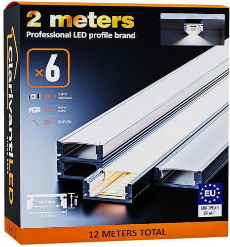 ClarivantiLED LED Profil 2m×6 Aluminium U-Form mit Milchig Weißer Abdeckung Kanal mit Diffusor,Alu Profil LED Streifen Schiene kanalleiste Aluprofil Streifen Profile,lichtkanal led strip aluschiene