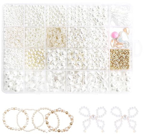 APOMOONS Weiße Perlen Set Armbänder,Perlen für Armbänder Selber Machen,Armband Set Selber Machen zum Auffädeln,Jewelry Making Kit,Pearl zum Auffädeln, für Armband, Halskette, Geschenkideen