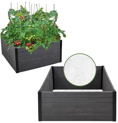 TRUTZHOLM Pflanzkasten mit Wühlmausgitter 100x100x56 cm ca. 516 Liter Holzoptik robust Hochbeet Beeteinfassung Blumenkasten