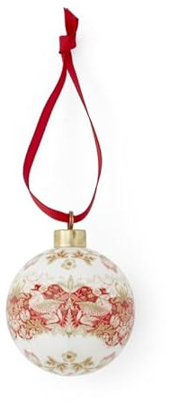 Spode Morris and Co Strawberry Thief Indian Red Ceramic Bauble Ornament 7cm