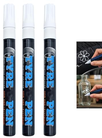 3Pcs White Car Tyre Paint Pens - High Capacity Oil-Based Ink,Waterproof Fine Tip Permanent Marker Pens for Car,Motorcycle & Tire Touch Up,Easy to Use,Convenient to Carry,Efficiency,Wide Application