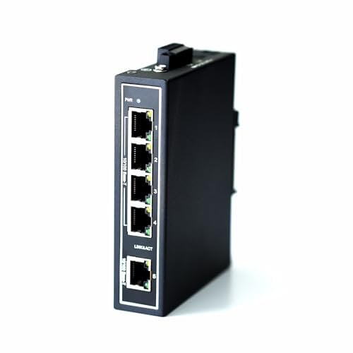 WIWAV WDH-5ET-DC 10/100Mbps Commutateurs Ethernet industriels 5 Ports Non gérés avec Rail DIN/Montage Mural (Authentification UL, sans Ventilateur, -30°C ~ 75°C)