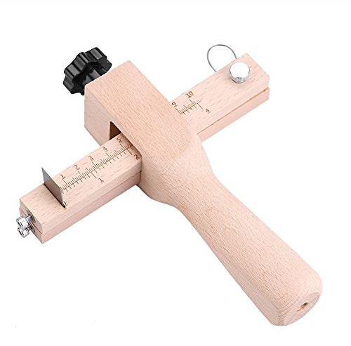 Leather Strap Cutter, Wooden Hand Craft Tool, Adjustable 0-10cm Width, with 5 Blades, for Leather Cutting and Stripping