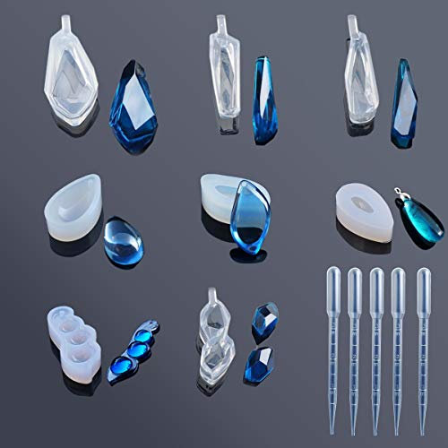 Woohome 8 Stück Silikonform Gießform aus Kunstharz und 5 Stück Tropfen, aus Kunstharz, für Schmuck zur Herstellung von Anhängern