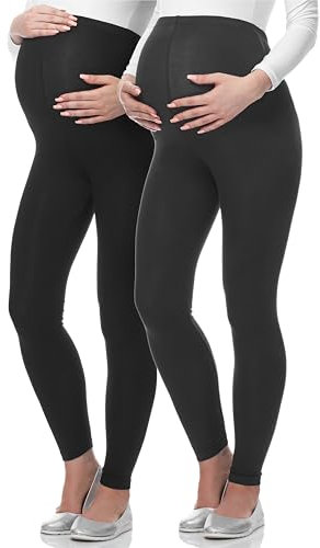 Be Mammy Lange Umstandsleggings aus Viskose Leggings Blickdicht Damen, Maternity Clothing, Ideal für die Schwangerschaft BE-02 2er Pack (Schwarz/Graphite, XL)