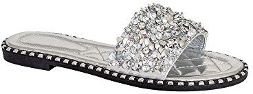 shelikes Womens Slip On Ladies Flat Diamante Sliders Slip On Summer Sandals Mules Size