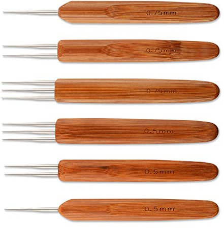 Sunshane 6 Stück Dreadlock Häkelnadel 0,5 mm 0,75 mm Nadelwebhäkelnadel, inkl. 1 Haken, 2 Haken, 3 Haken für Braid Craft