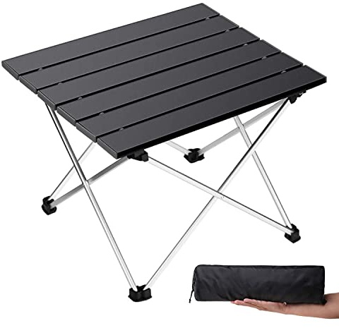 Grope Portable Camping Table with Aluminum Table Top, Folding Beach Table Easy to Carry, Prefect for Outdoor, Picnic, BBQ, Cooking, Festival, Beach, Home Use (Black-S)
