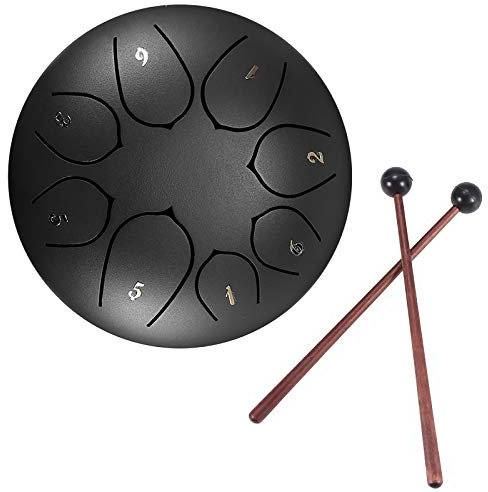 Konesky Steel Tongue Drum, 6 Zoll Stahlzungentrommel Hand Pan Percussion Drum für Meditation, 8 Tone Ätherisches Schlagzeug Instrumentarium mit Trommel Tragetasche, 2 Drumsticks, 4 Fingerpicks