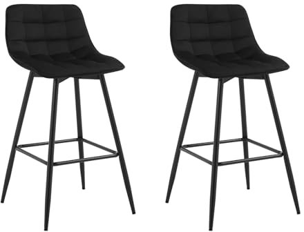WOLTU 2X Taburete de Bar con Respaldo de Marco de Metal Asiento de Terciopelo Negro BH143sz-2