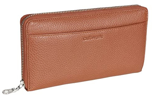 BROWN BEAR Reißverschluss Geldbörse Damen Leder Cognac RFID-Schutz mit Münzfach - Echtleder Portemonnaie lang groß viele Fächer - Geldbeutel Cultwerk VI