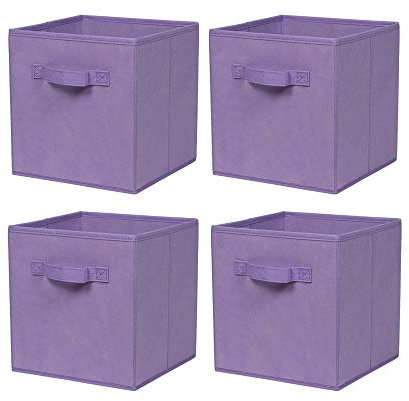 BonChoice Foldable Storage Cubes Boxes Pack of 4 with Handle for Home Organization, Fabric Wardrobe Storage Box Organizer Basket Bins for Clothes Bedding Toys Towels,Collapsible & Durable Light Purple