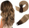 S-noilite 45cm Tape in Extensions Echthaar Ombre Remy Human Hair Haarverdichtung Haarverlängerung glatt 50g - 20 stück (#4T27 mittel braun/dunkelblond)