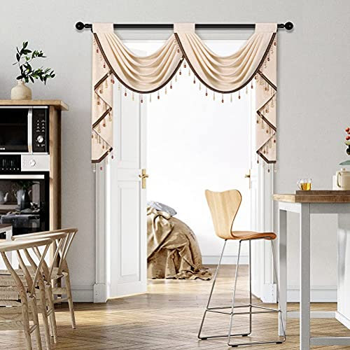ELKCA Chenille Volant Beige für Wohnzimmer, 2 Hohle Querbehänge für Schlafzimmer, Küche, Stangendurchzug, 1 Vorhang