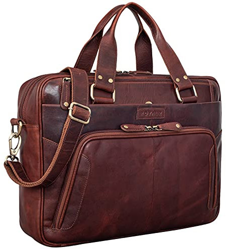 ROYALZ 'Chicago' Sac à Bandoulière en Cuir pour Ordinateur Portable 15,6 Pouces pour Homme Sac Messenger Grand Porte-Documents Sac à Main Business Vintage, Couleur:Marron Cognac Roma