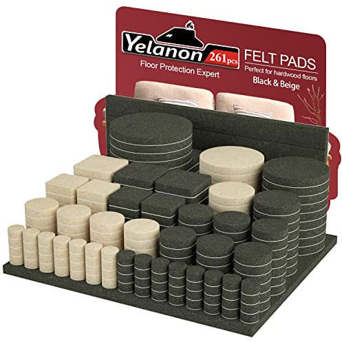 Yelanon Filzgleiter Selbstklebend - 261Pcs Filzgleiter Für Stühle Stuhl Filzgleiter Möbelgleiter Selbstklebender Filz Bester Bodenschoner Filz selbstklebend Möbelgleiter für Möbelfüße Schwarz + Beige