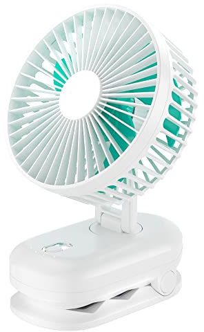 70° Automatic Oscillating Table Fan - HandFun 5000mAh Rechargable Battery Operated 4 Speeds Desk Fans Small Quiet(≤40dB) with Clip for Stroller Baby/Bed/Car Seat/Camping, 24H Longest Lasting