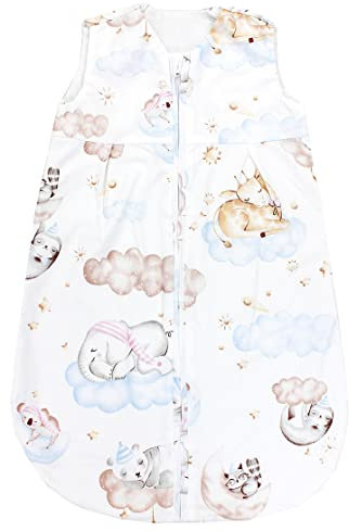 TupTam Baby Sommer Schlafsack 0.5 TOG aus OEKO-TEX zertifizierten Materialien, Farbe: Tiere auf Wolken, Größe: 80-86