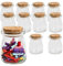 PTJJXA 10 Pack 100ml Glass Favor Jars with Cork Lids, Small Glass Pudding Cup Yogurt Storage Jars, Milk Glass Bottles Containers for Party Wedding Favours Kitchen Spices and Jam