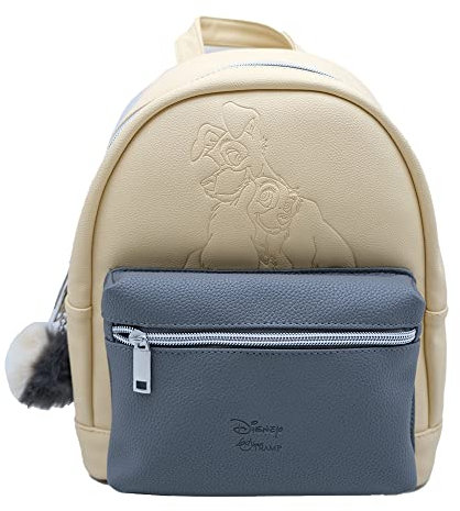 Disney Lady and the Tramp Rucksack, 28 cm, PU-Leder, Beige/Grau, Lady and the Tramp Giftware, Verstellbare Träger, Mehrere Fächer, Stilvoll und Praktisch