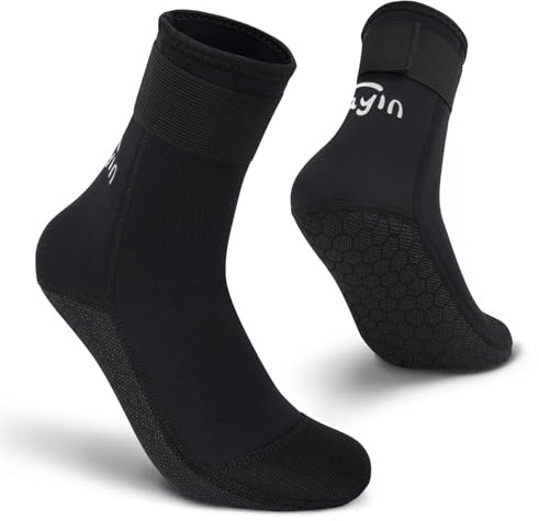 Yikayin Neoprensocken, 3mm Wattsocken Tauchsocken für Männer Damen Herren Frauen, Schwimmsocken Beachsocken für Schnorcheln Kajakfahren Jetskifahren SUP - Dunkelschwarz M