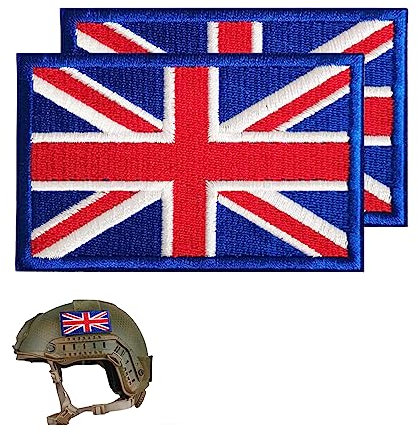 2 x taktische Union Jack-Flagge, bestickt, 8 x 5 cm, England-Flagge, bunt, bestickter Stoffaufnäher, Klettverschluss-Applikation für Militäruniform, taktische Tasche, Jacke, Jeans, Hut