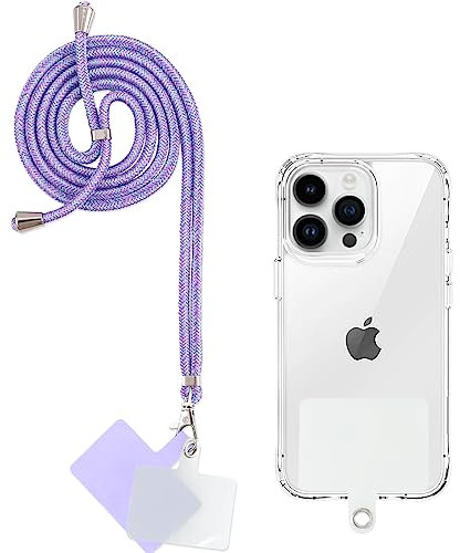 Yoedge Cordón Cuerda Universal Correa Colgante para Movil con 2 Phone Lanyard Parcheas, Correas Ajustable Cuello Cadena de Nylon con Todos los teléfonos Inteligentes con Llaver, Arcoiris Morado