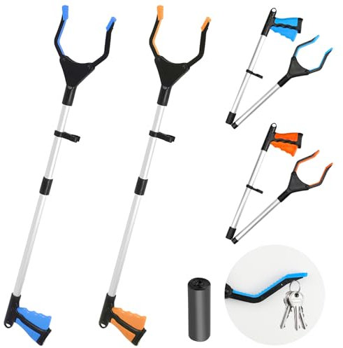 RAINPOP 2 x 81,3 cm Streuschaufnehmer mit magnetischer Spitze, faltbarer Streuschaufnehmer, Greifstab, leichtes Aluminium-Greifhilfe, Abfallsammler für Erwachsene, Kinder und ältere Menschen (blau +