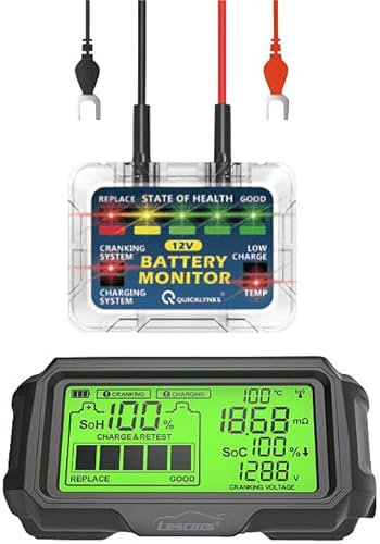 Lescars Akkuwächter: Kfz-Batterie-Wächter mit Solar-Funk-Monitor, Alarm, für 12-V-Batterien (Batteriewächter Wohnmobil, Kfz Batteriewächter, Batterieanzeige Auto)