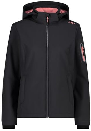 CMP - Giacca in Softshell da Donna con Cappuccio Removibile, Antracite-Lotus, 40