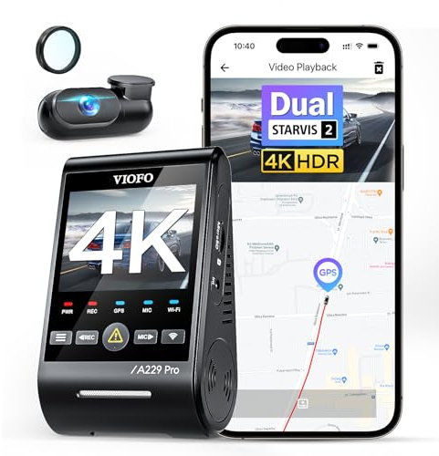 VIOFO A229 Pro 4K + 2K Dual STARVIS 2, HDR Vorne hinten Dashcam Auto, Sprachsteurung & 5GHz Wi-Fi Wlan Autokamera, Ultrapräzises GPS mit CPL Filter, Super Nachtsicht 2.0, Sprachausgabe, bis 512 GB Max